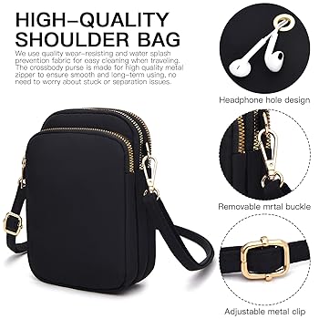 Wallet shoulder bag／ミニポーチ付／ブラック 本革 レザー ショルダーポーチ スマホポーチ スマホショルダー